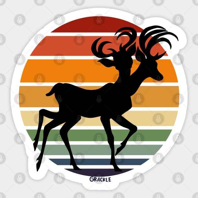 Mutated Deer Retro Sunset Sticker by Jan Grackle